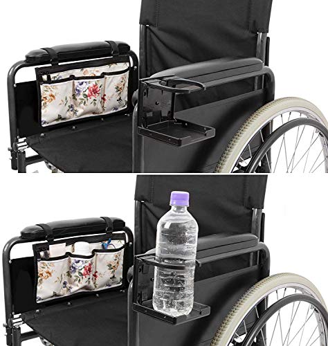 Wheelchair Side Bag with Large Cup Holder - Arm Rest Pouch and Drink CupHolder - Wheel Chair Accessories Organizers and Water Bottle Holder Fits Walkers, Rollators for Seniors and Handicap (Floral) - Thumbnail 6