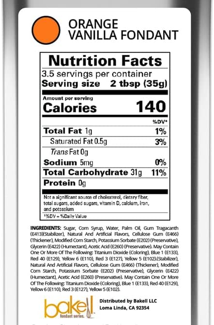 Miniatura 4 de BAKELL Fondant de vainilla naranja 4.4 onzas  Pasteles y magdalenas  Vegano, Kosher, sin frutos secos, sin lácteos
