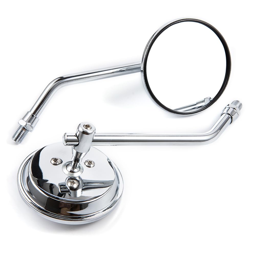 Rétroviseur de moto rond chromé de 3" avec vis de 10 mm pour guidon de moto - Pour scooter, ATV, Cafe, Racer, Dirt Bikes
