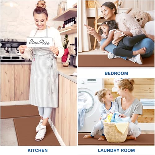 Image of StepRite Kitchen Mats, 2PCS Kitchen Rugs, Cushioned Anti Fatigue Kitchen Mats for Floor, Non-Slip Standing Desk Mat, Waterproof Kitchen Rug Set for Floor, Office, 17.3 inchx30 inch+17.3 inchx70 inch, Terracotta Brown