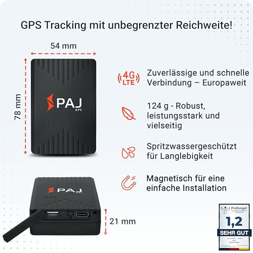PAJ GPS COMPACT Finder 4G - GPS Tracker für Autos, Motorräder und LKWs - bis zu 40 Tage Akkulaufzeit - Ortungsgerät für Diebstahlschutz mit Live-Ortung, Alarmbenachrichtigungen im Notfall