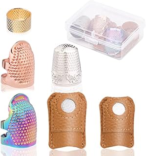 6 Pcs Sewing Thimble, Thimbles for Hand Sewing, Different Models Leather Metal Thimble, Adjustable Finger Shield Ring, Durable and Sturdy Fingertip Thimble, Craft Accessories DIY Sewing Tools