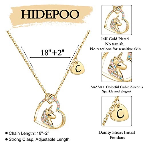 Hidepoo Unicorn Gifts For Girls - 14K Gold Plated Letter C Pendant Heart Necklace 6 Year Old Girl Gifts Unicorns Gifts For Girls Jewelry Initial Unicorn Jewelry Necklace Unicorns Gifts For Girls #TOP4