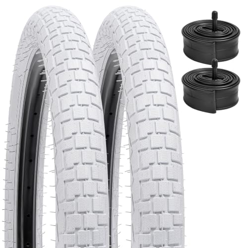YUNSCM 2-PCS 18" Road Bike Tires 18 x 2.125/57-355 and 18" Bike Tubes Schrader Valve Compatible with Road Bike 18x2.10 18x2.125 18x2.15 Bicycle Tires and Tubes (Y-1013)-White