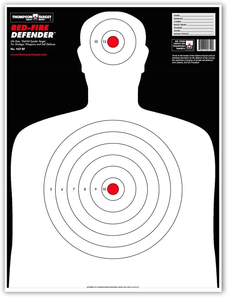 Thompson Target Defender Series Life-Size Human Silhouette Ultra Bright Paper Gun Range Shooting Targets 19x25 Inch - Made in The USA