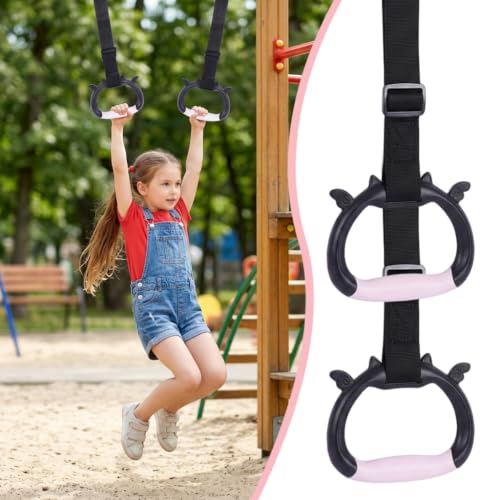 Image of Proberos Home Gymnastics Rings with 2m Adjustable Nylon Straps Anti Slip Handles Indoor Fitness Exercise Rings for Kids Children