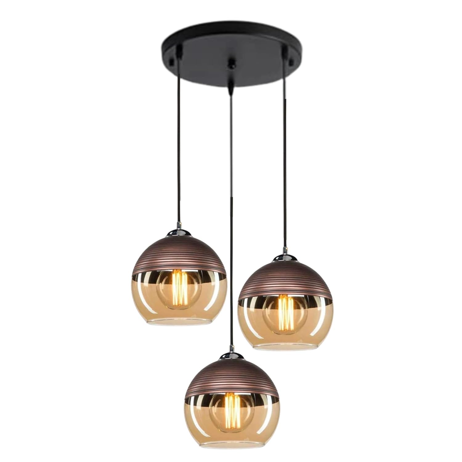 Penzy Glass Premium 3-Light Hanging Chandelier | Modern Luster Pendant Lamp for Home, Living Room & Dining Decor | Elegant Ceiling Fixture-image-28