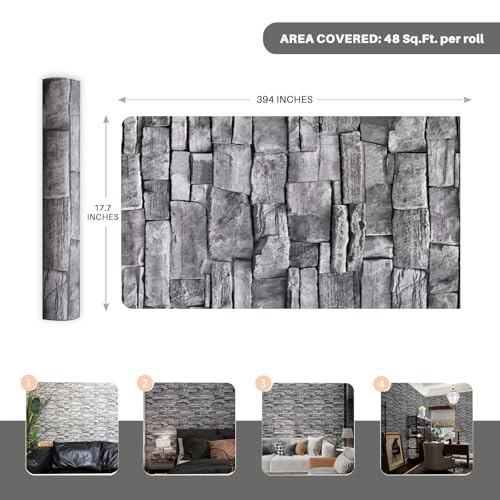 Papel de pared de ladrillo gris para tapar imperfecciones 6