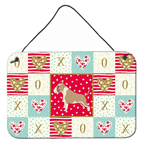 Caroline's Treasures CK5918DS812 Fawn and White Bull Terrier Love Wall or Door Hanging Prints Aluminum Metal Sign Kitchen Wall Bar Bathroom Plaque Home Decor, 8x12, Multicolor