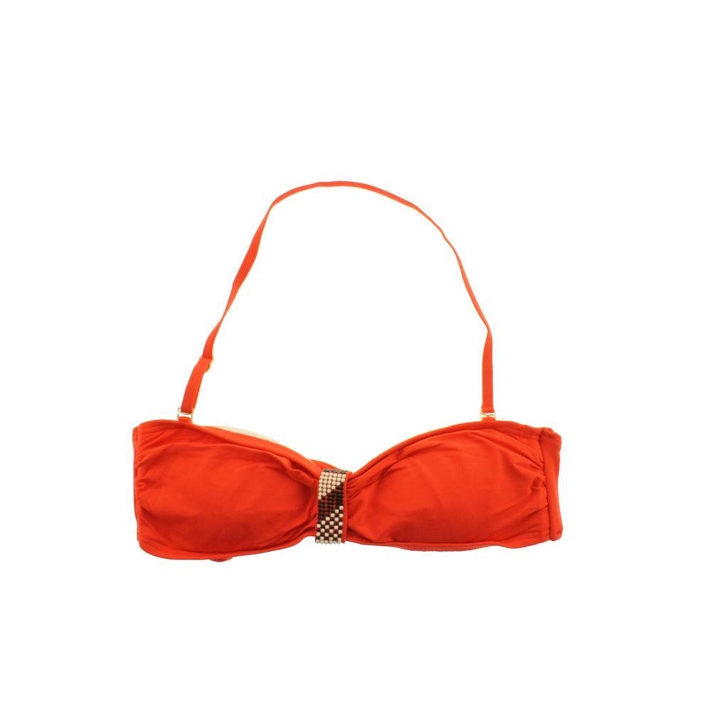 Vince Camuto Women's Standard Ruched Bandeau Bikini Top Swimsuit with Center Embellishment