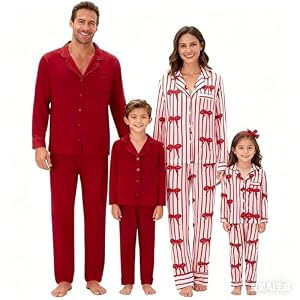 Awoscut Christmas Family Pajamas Matching Sets Button Down Pajamas Santa Claus Holiday Festival Sleepwear