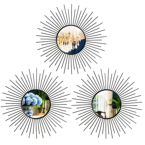 3 Pack Metal Mirror for Wall Cute Sunburst Wall Mirror Home Decor Accent