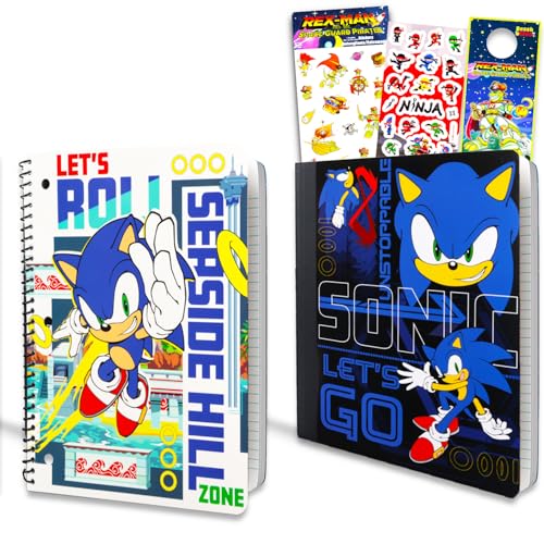 Sonic Notebook for School 2 Pack - Bundle Includes Sonic Composition and Spiral Notebooks Plus Stickers and Door Hanger | Sonic School Supplies