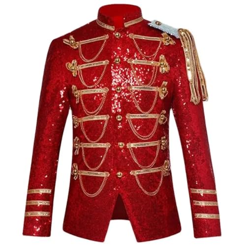 Shiny Sequin Blazer for Men Glitter Chain Military Tuxedo Blazer Nightclub Stage Show Suit Jacket