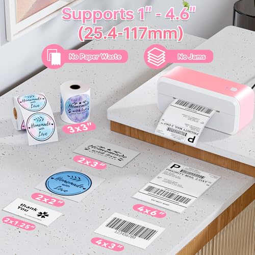undefined Bluetooth Shipping Label Printer, 4x6 Thermal Label Printer for Shipping Packages & Small Business, Compatible with IOS, Android, Windows and Mac, Widely Used for Ebay, Shopify, Amazon, Etsy (Pink) の商品画像 4
