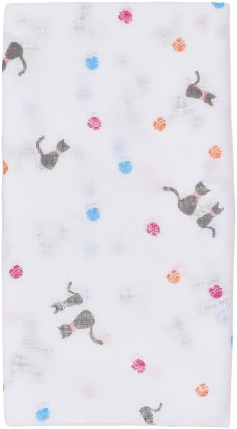 Neko Friend Cat Bell Pattern White Japanese Gauze Tenugui Towel – Made In Japan (1, Medium)