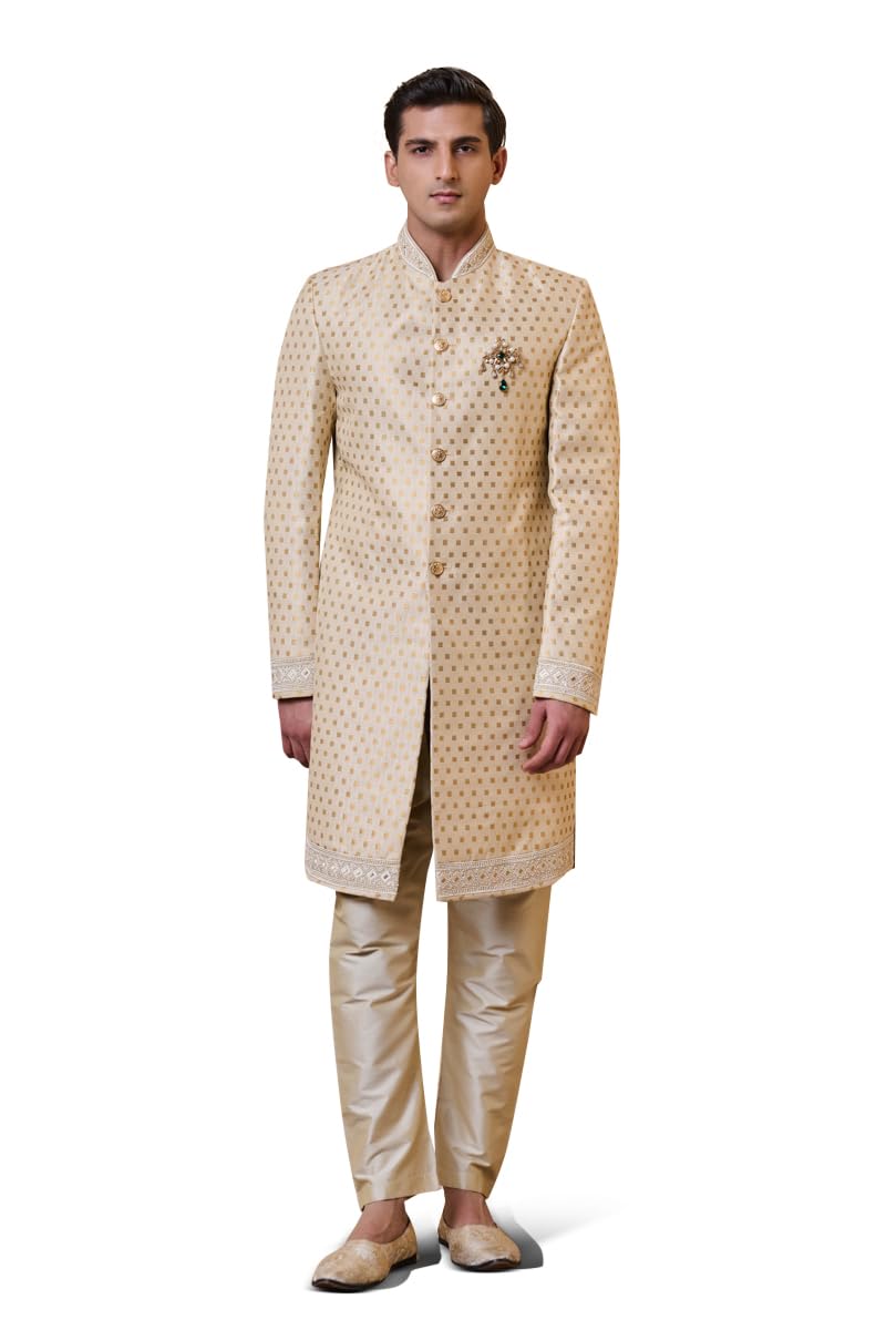 tasva Gold Jacquard Indo Western For Men-picture-26