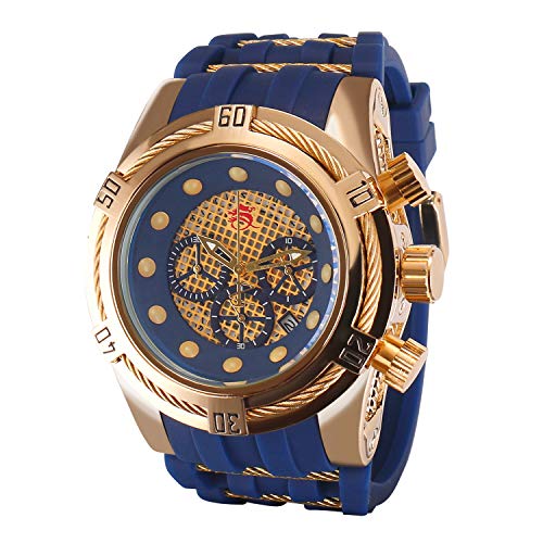 Men's Analogue Army Military Chronograph Luminous Quartz Watch with Fashion Strap for Sport & Business Work Blue Gold