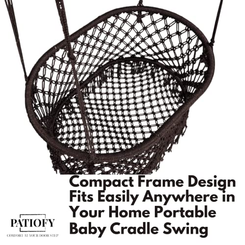 Patiofy Baby Swing for Kids | Non-Toxic Material | Indoor & Outdoor Use | Adjustable Design | Safely Made with Strong Metal Frame | Age 6 Months to 2 Years | Oval Shape -Brown