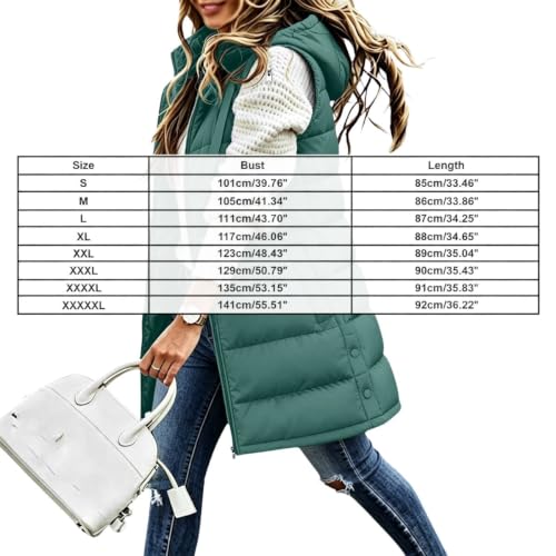 Long Puffer Vest Women Lightweight Quilted Hooded Warm Jacket Green XL - image 5