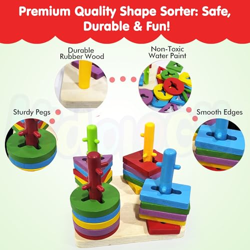 Image of Kidology Wooden Shape Sorting Game for Kids Age 3+ Years - Educational Montessori Puzzle Toy for Color & Shape Recognition, Fine Motor Skills & Early Learning | Ideal for Gifting