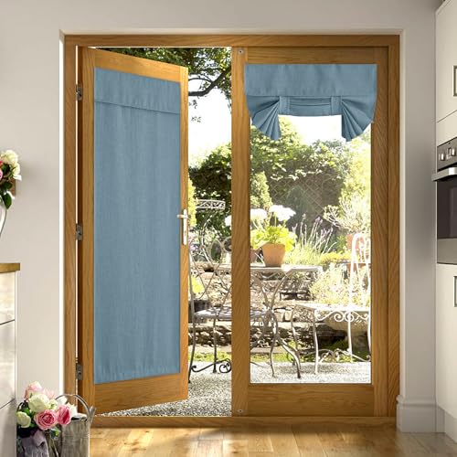 NICETOWN Faux Linen French Blackout Window Curtains, Privacy Front Door Curtains for Glass Door, Thermal Insulated Tie Up Shades Window Covering, Mist