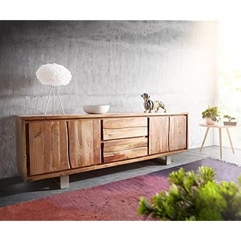 DELIFE Fernsehtisch Live-Edge Akazie Natur 200 cm 4 Türen 2 Schübe Baumkante Lowboard Cover