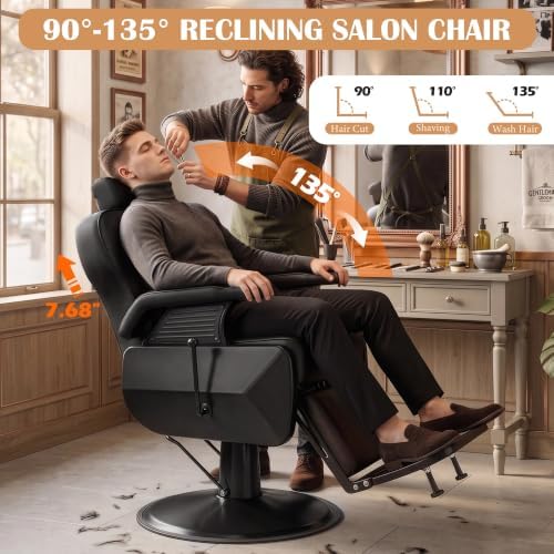 Barber Chair for Barbershop, Reclining Salon Chair for Hair Stylist, Black — view 5