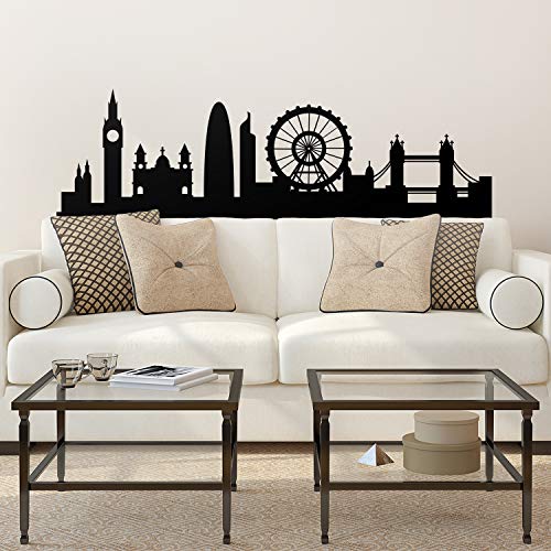 Vinyl Wall Art Decal - London Skyline - 20" X 66.5" - Unique Modern England British Europe Uk City Home Bedroom Living Room Store Shop Mural Indoor Outdoor Silhouette Adhesive Decor Black #TOP1