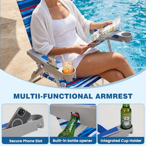 Image of SUNNYFEEL Tall Folding Beach Chair for Adults 5-Position Reclining Lay Flat