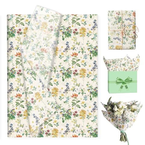 カラフルな小花柄薄葉紙 100枚、模様入りギフトキャンディ包装紙、手作りアート誕生日・結婚式引き出物包装紙、サイズ：13.8 x 19.7インチ