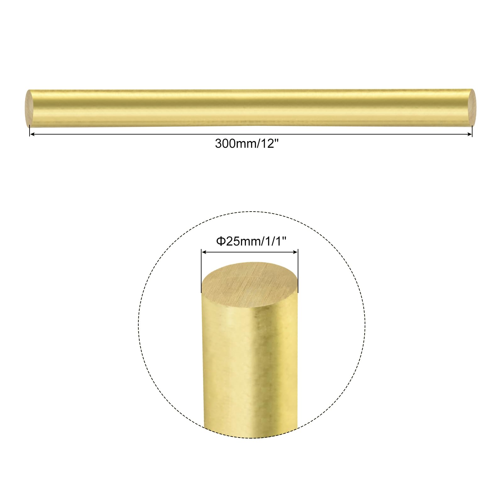 QUARKZMAN 1Pcs Barras de Latón (25mm)1/1 Pulgada x (300mm)12 Pulgadas Latón Macizo Redondo para Torno Barra para Mangos de Cuchillo Pasador de Bricolaje Modelo de Avión