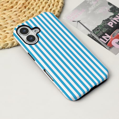 Coque iPhone 16 esthétique bleue à rayures pour le bureau et le quotidien - 6