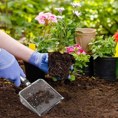 DASIAUTOEM 4 Stück Gartensieb aus Edelstahl, Gartensieb Erde, Kompostsieb aus Edelstahl für Erde, Kompost, Kompostsieb mit Griff Gartensieb, mit 4 austauschbare Siebeinsätze (2/2.8/3.8/5mm Masche)