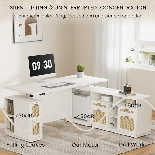 Image of ModernMate 71 inch L Shaped Electric Standing Desk with 4 Drawer File Cabinet
