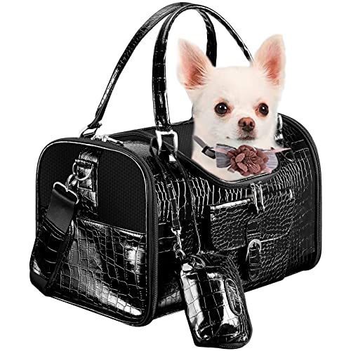 Newele Fashion Pet Carrier, Small Dog Carrier, Cat Carrier, Quality Pu Leather Dog Purse, Collapsible Portable Pet Carrying Handbag For Travel Walking Hiking (Black) #TOP9