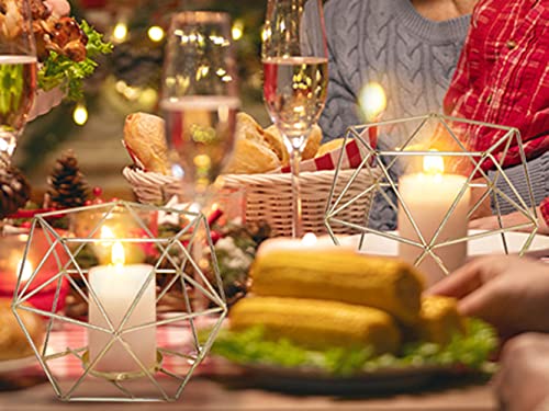 Geometric Tealight Candle Holders Gold - Votive Candle Stand Accents For Tea Light, Wedding Lanterns Centerpieces Bulk For Tables Decorations, Modern Wire Center Piece Shelf Mantel Christmas Decor #TOP1