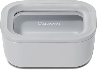 Caraway Mini Rectangle Food Storage Container | 2.6 Cup Glass Storage Container for Food, Non-Toxic Ceramic-Coated Glass, Air Release Technology, Gray