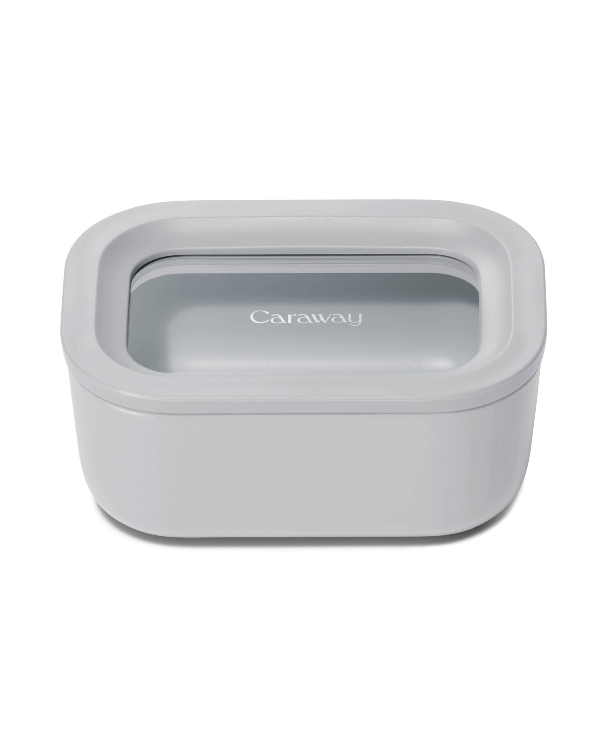 Caraway Mini Rectangle Food Storage Container - 2.6 Cup Glass Storage Container for Food - Non-Toxic Ceramic-Coated Glass - Air Release Technology - Compact & Stackable Design - Gray Gray 2.6 Cup Container (1x)