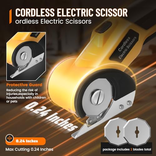 Image of Electric Scissors, Cardboard Cutter, With LED Light, High-Efficiency Brushless Motor, 2000mAh Battery, Tungsten Steel Blade, Suitable for Cloth, Cardboard, Carpet Wire Rope Cutters Yellow