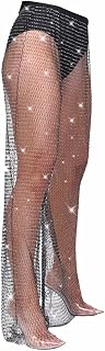 Mesh Fishnet Pants Black Rhinestone See Through Leggings Crystal Cover Up Rave Festival Nightclub Party Summer Beach Clubwear Body Accessories Jewelry for Women and Girls (110cm)