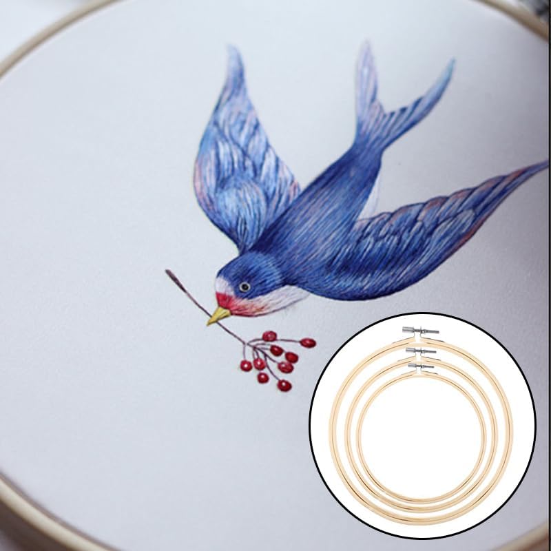 4 Pcs Embroidery Hoops 4/6/7/8 Inch Bamboo Cross Stitch Hoop Round Adjustable Embroidery Hoop for Hand Sewing, Embroideries, Art Craft