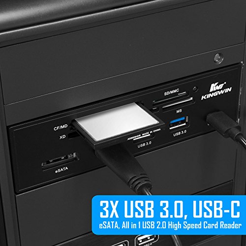 Kingwin Powered USB Hub 3.0 w/ 1 USB-C Port, SD Card Reader & Micro SD Card Reader - Sata Power Port w/Lightning Speed Data Transfer Up to 5Gbps - 5.25" Computer Case Front Bay, black (KW525-3U3CR) by Kingwin - Image 3