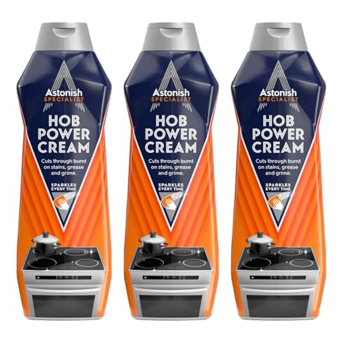 Astonish Specialist Hob Cream Cleaner for Tough Burnt on Stains Protective Coat Zesty Lemon Scent 3 x 500ml