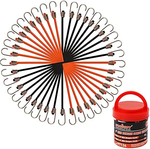 30-Pack Small Bungee Cords With Hooks - 10 Inch Adjustable Elastic Straps