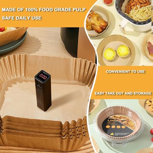 Image of Air Fryer Paper Liners 8 Inch 100 Pcs | Disposable Non-Stick Parchment Paper for Air Fryer, Microwave, Oven | Food-Grade Oil-Proof Baking Paper for Cooking, Frying & Roasting