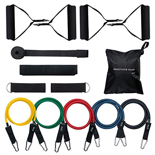 TOPELEK Bandes de Résistance 14PCS,Bandes de Fitness Elastiques avec 4 Poignées,Ancre de Porte,Jusqu'à 150 LBS,Sangle de Cheville pour L'entraînement Musculaire à la Maison/au Bureau/au Gymnase
