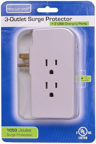 Surge Tech Universe 3-Outlet Protector Plus 2 USB Charging Ports 1050 Joules