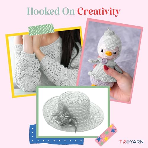 Image of TROYARN Summer (2- Skeins Pack) Silk Effect Hand Knitting Yarn Crochet Art Lace Craft 100% Microfiber Acrylic 2x100 gr (2x383 yds) (1051055 - Sugar White)