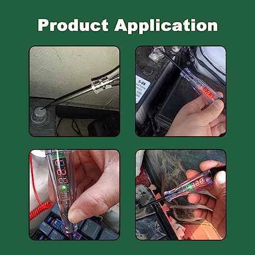 Automotive Test Light Digital LED Circuit Tester with 70.8 Inches Retractable Spring Wire, DC 3V/6V/12V/24V Inductive Test Pen for Checking Vehicle Car Truck Motorcycle Boat Fuses and Battery Voltage